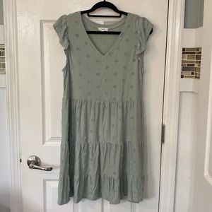 Olive green polka dot ruffles dress